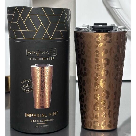 BruMate Imperial Pint 20oz Travel Tumbler, GOLD LEOPARD - Picture 2 of 6